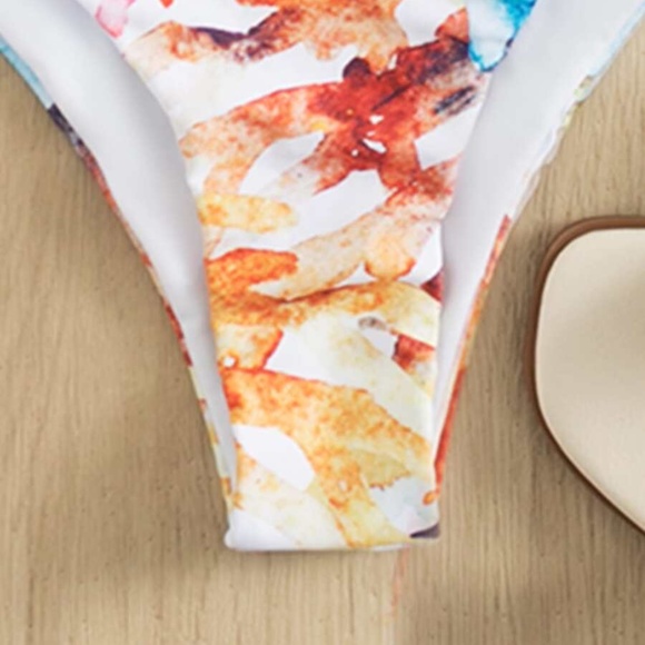 Boho Watercolor Floral Print One Shoulder Monokini One Piece Swimsuit - Picture 4 of 4